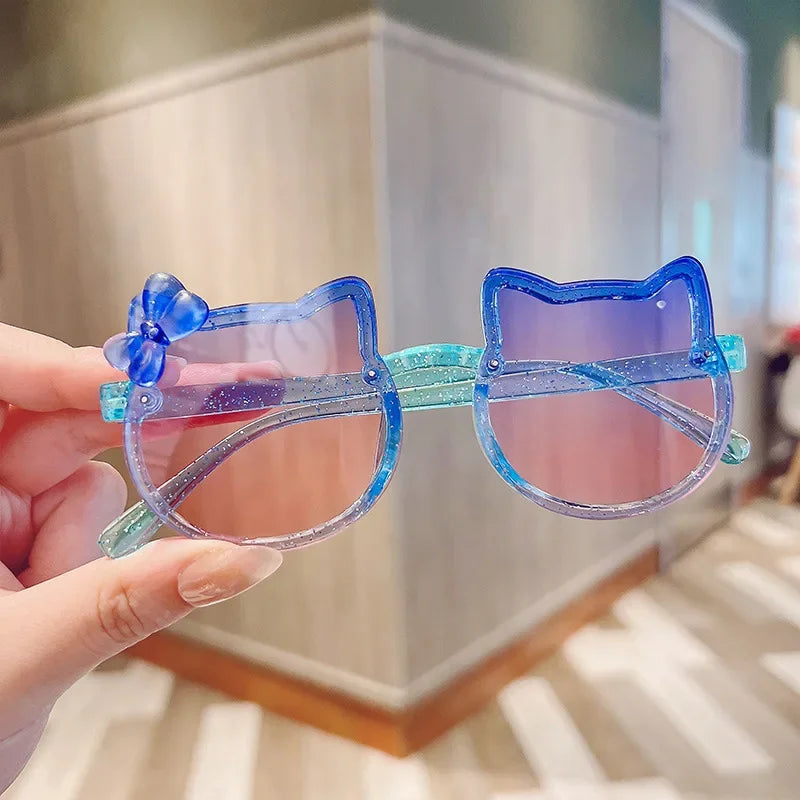 Hello Kitty Kids Sunglasses Girl Boy Shiny Bowknot Sun Glasses Lovely Children Eyewear Fashion Gradient Eyeglasses Gifts