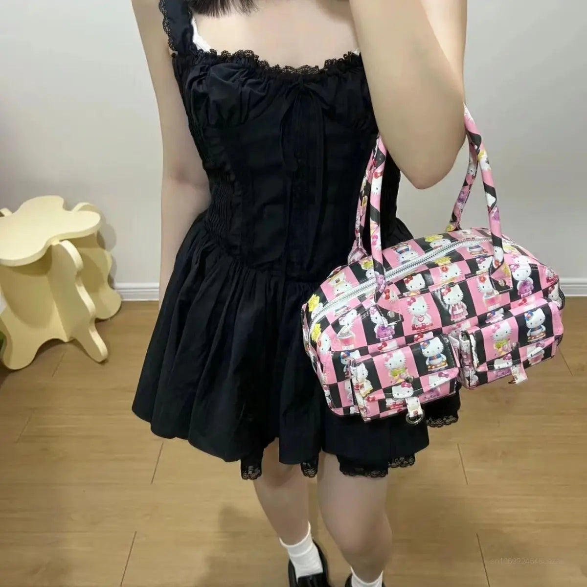 Hello Kitty New Full Printed Fashion PU Bags Y2k Female Cartoon Aesthetic Cute Tote Bag Women Luxury Design Handbags