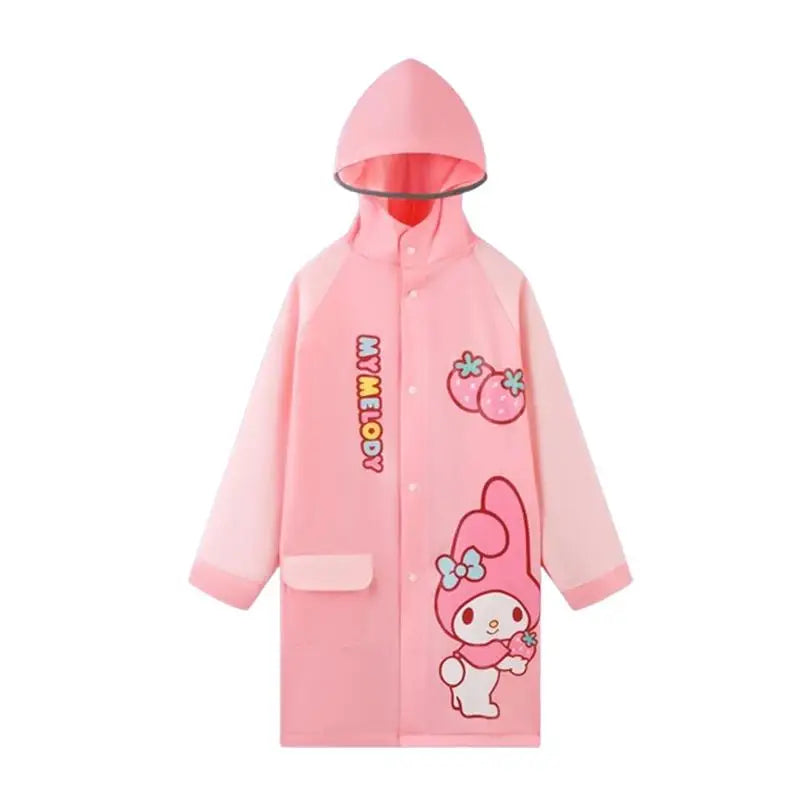 Kawaii Kuromi My Melody Hello Kitty Child Raincoat Reflective Layer Big Brim Medium Length Girl Birthday Gift