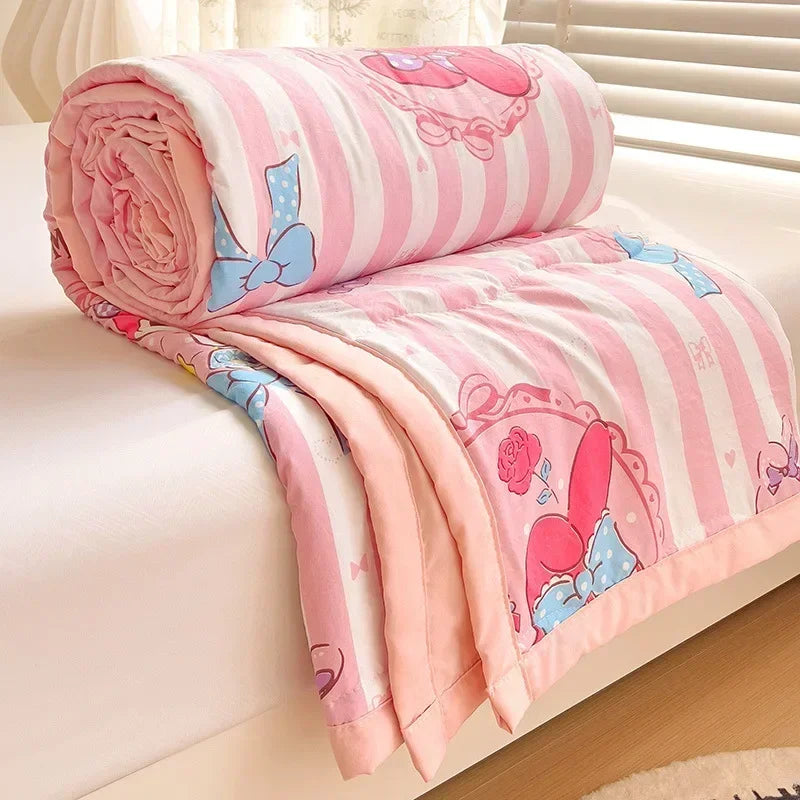 2025 New Summer Air Conditioner Quilt Kuromi Hello Kitty Children's Nap Quilt Office Blanket Cute Class A Washed Cotton