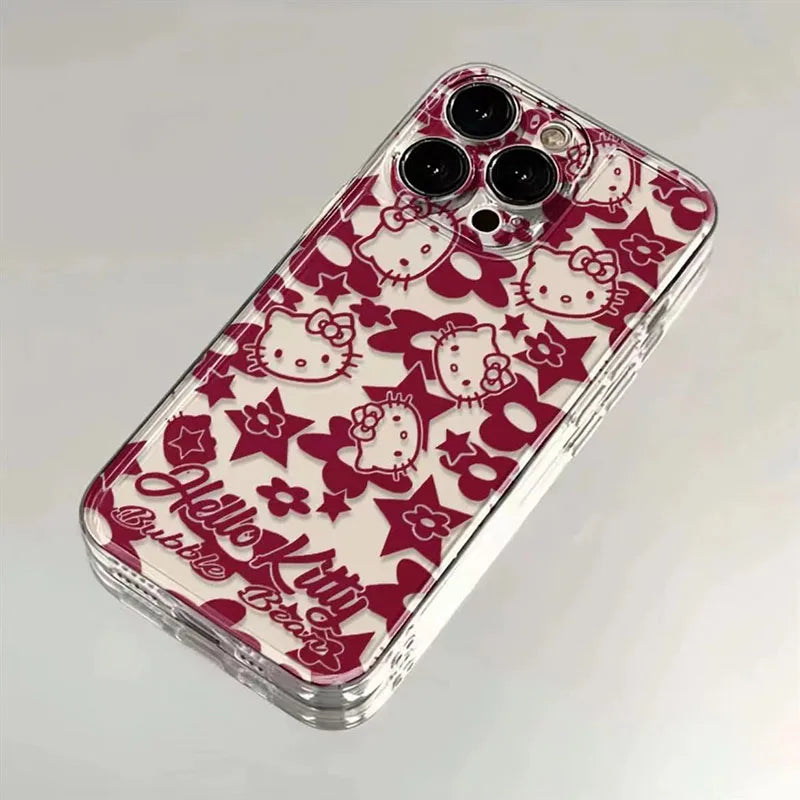 Hello Kitty Clear Phone Case For iPhone 16 15 14 13 11 12 Pro Max X XS XR 7 8 Plus Y2K Girl Soft Anti-Fall Cover Y2K