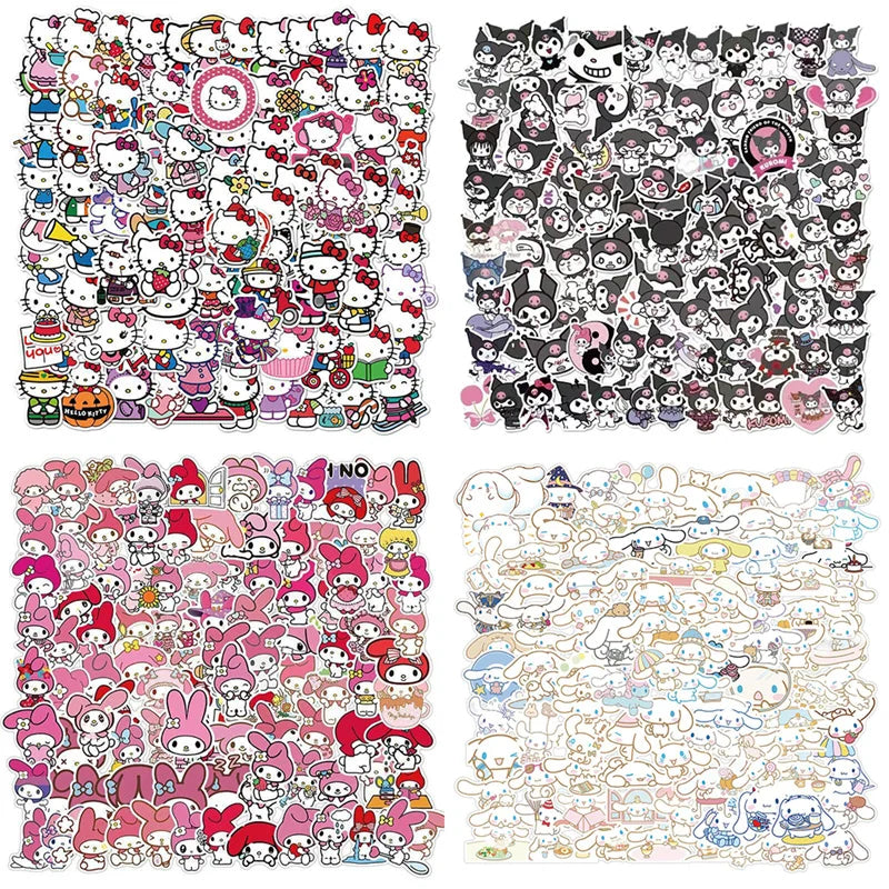 50/100Pcs Sticker Kawaii Hello Kitty Kuromi Melody Cinnamoroll Laptop Skin DIY Diary Stationery Stickers Kids Toys Gifts