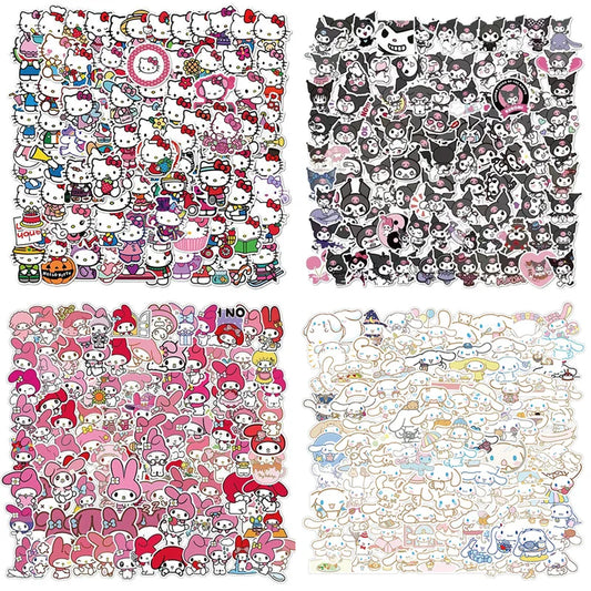 50/100Pcs Sticker Kawaii Hello Kitty Kuromi Melody Cinnamoroll Laptop Skin DIY Diary Stationery Stickers Kids Toys Gifts