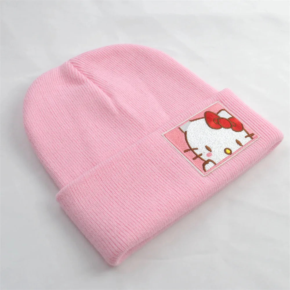 Knitted Hats Melody Cinnamo roll Hello Kitty Embroidered Knitted Autumn Winter Warm Hat Couple Stuff Girls Gifts