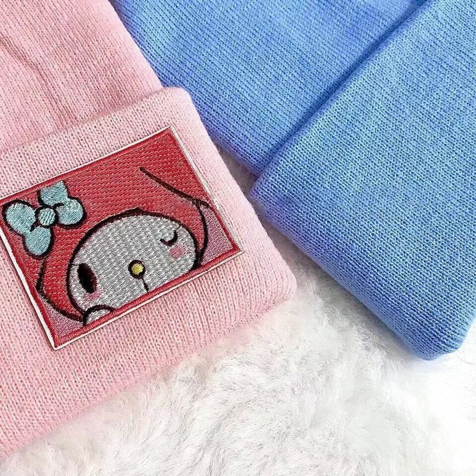 Sanrio Kuromi Winter Warm Knit Hat Cartoon Hello Kitty Cinnamoroll Melody Soft Comfortable Ski Cycling Cap Hat Girls Gifts