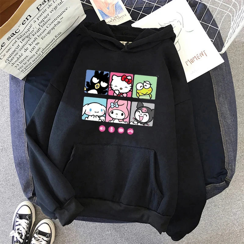 2025 Women's Aesthetic Sweatshirt Y2k Grunge Clothing Japanese Cartoon Classic Hello Kitty Hoodie Autumn and Winter Retro Tops