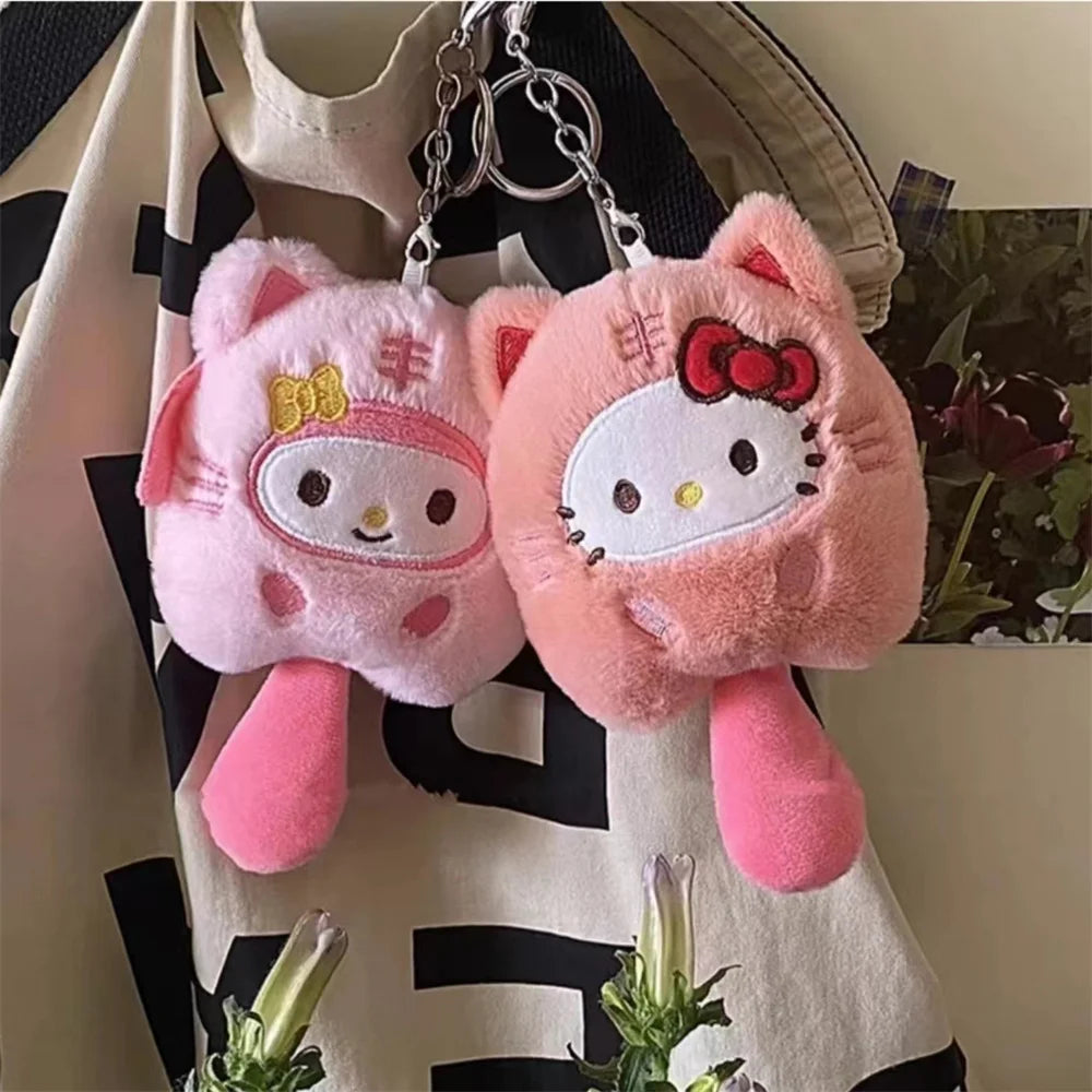 Hello Kitty Plush Keychain Dolls Kawaii Kuromi Cinnamoroll Cartoon Plush Backpack Pendant Accessories Girls Gifts Toys