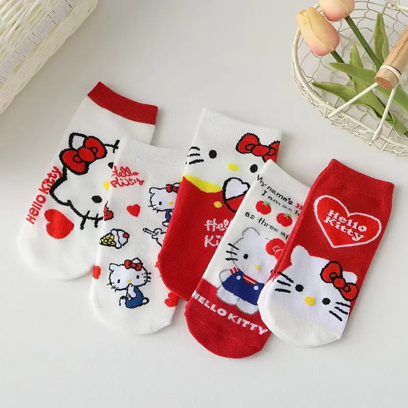 Cartoon Low Tube Cotton Socks Hello Kitty Kawaii Printed Christmas Hose Winter Comfortable Sock Gift for Sweet Girls