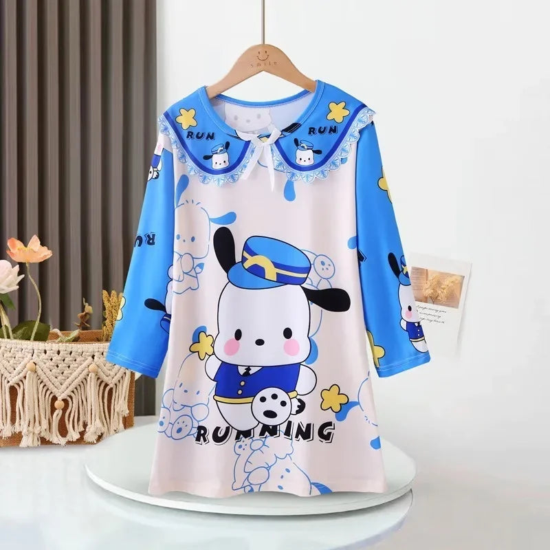 Hello Kitty Kuromi Children's Pajamas Dress Cinnamoroll My Melody Cartoon Baby Anime Kids Set Long Sleeved Skirt Girls