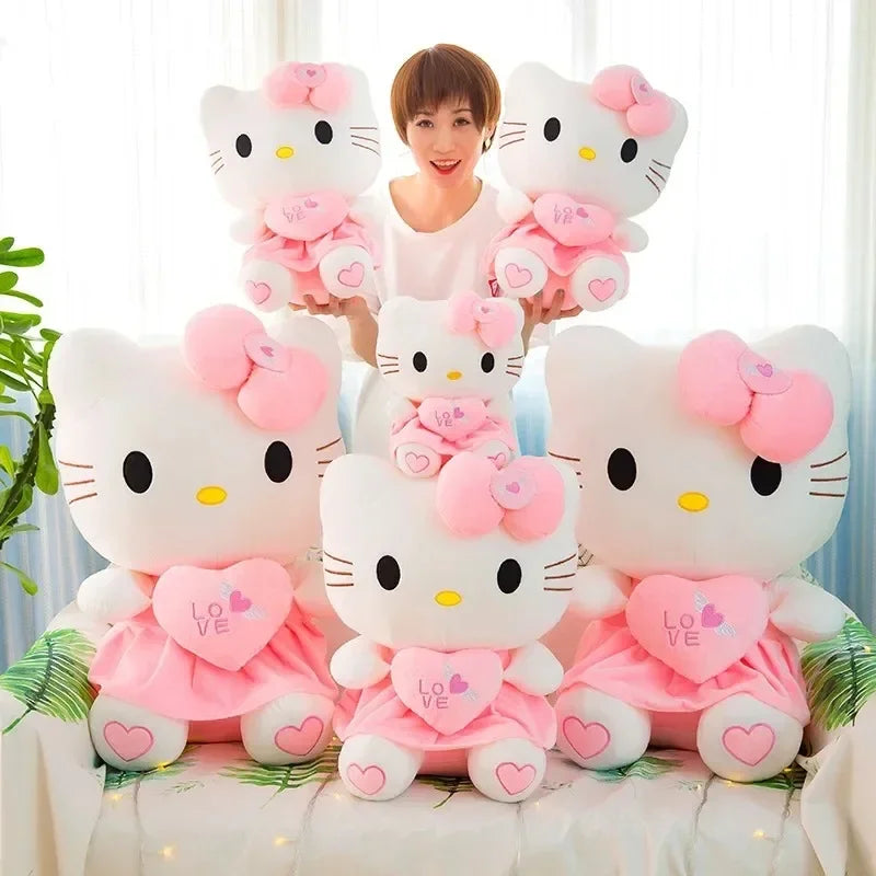 55cm Anime Kawaii Hello Kitty Plush Toy Pink Bowknot Dress Peluche Doll Cute Decorate Pillow Children Birthday Xmas Gifts