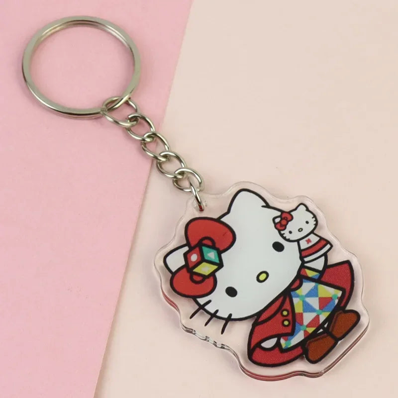 Hello Kitty Acrylic Keyring Anime Peripherals Keychain Accessories Children School Bag Car Key Pendant Girls Birthday Toys Gift