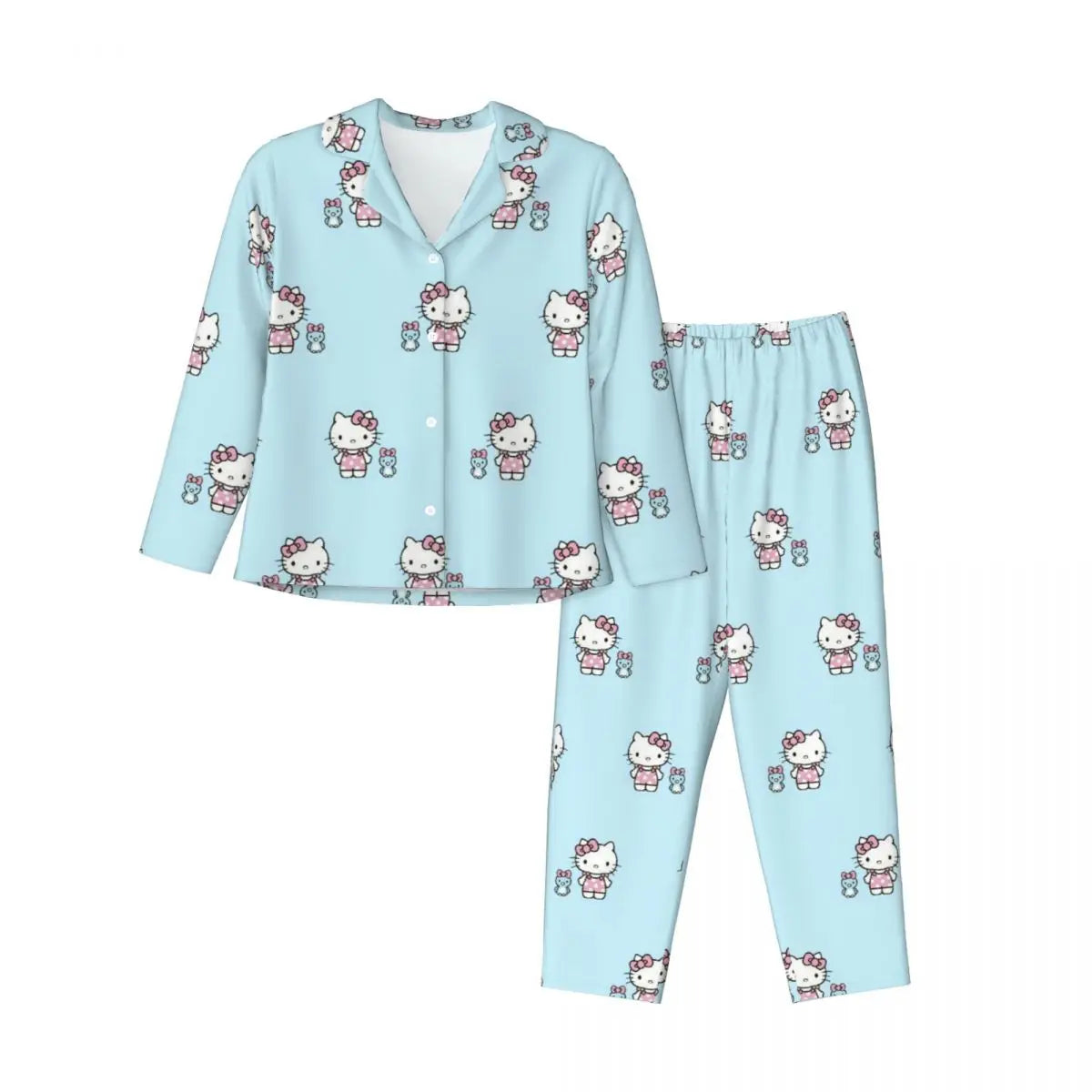 Cute Hello Kitty Women's Pajamas Set 2 Piece Set For Women Casual Long sleeve Suit