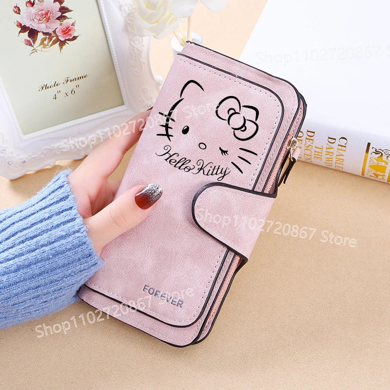 New Hello Kitty Wallet Women Anime Cartoon Fashion Multi-Card Slot Purse  Buckle Nubuck Material Two-color Fabric Wallets Gift