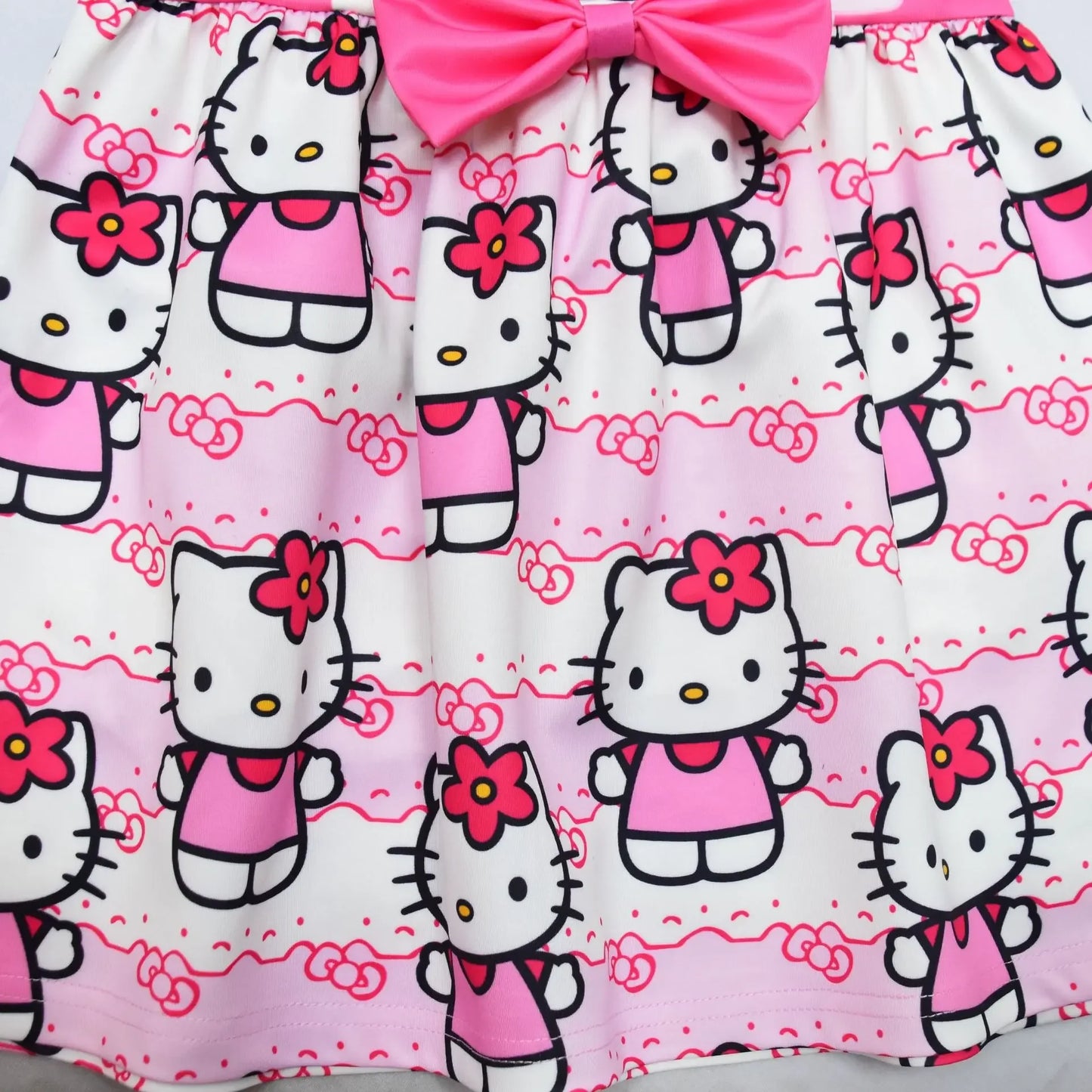 Hello Kitty Cartoon Printed Net Yarn Short-Sleeved Pleated Dress for Girls Birthday Party Princess Costume Children's Prom Dress