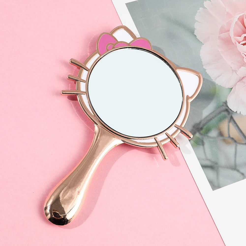 Cartoon Cute Hello Kitty Mirror Rose Gold 1 Piece Metal Handheld Cosmetic Mirror Portable Suitable for Holiday Gifts for Girls