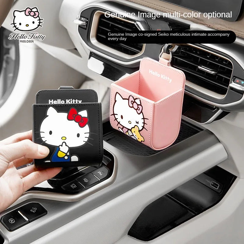 Kawaii KT Cat Car Air Outlet Storage Bag Hello Kitty Storage Box Multifunctional Auto Organizer Box Car Decor Accessories