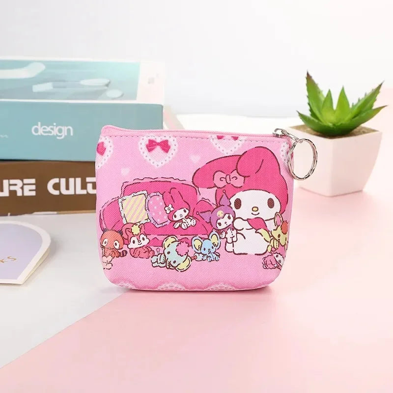 Hello Kitty Purse Coin Purses Cartoon Printed PU Melody Cute Wallet Bag Keychains Storage Bag Kuromi Kawaii Mini Pouch