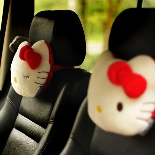 Kawaii Hello Kitty Car Headrest Cartoon Neck Guard Car Interior Decoration Pillow Birthday Gift Ornaments Accessories