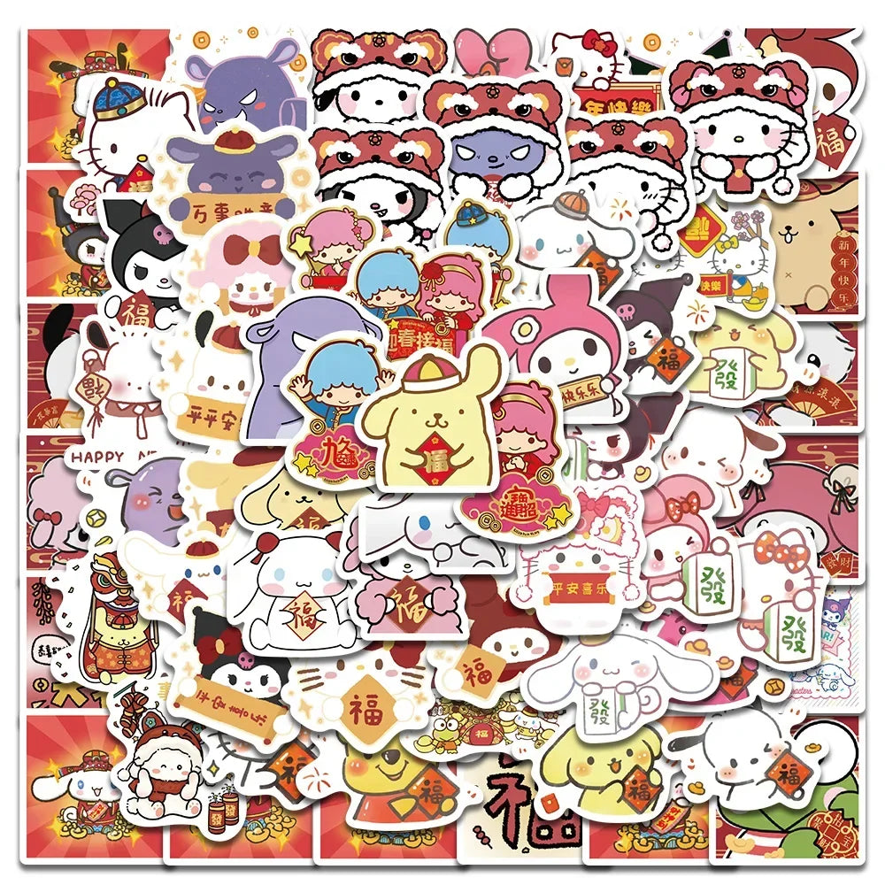 Kawaii Hello Kitty Stickers My Melody Kuromi Decals for Kids DIY Waterproof Laptop Phone Diary Cute Cartoon Sanrio Sticker Toy