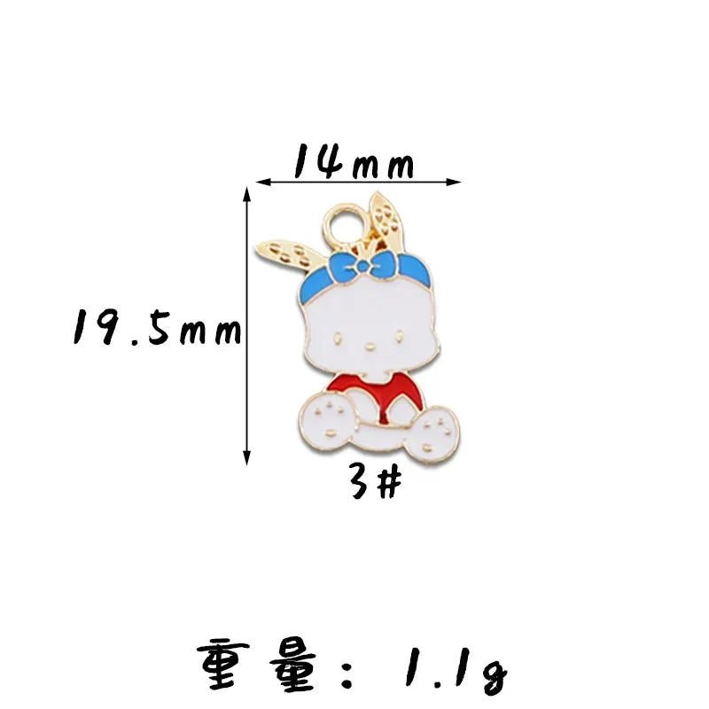 10PCS Accessories Korean Cartoon Kawaii Hello Kitty Kuromi Mymelody Diy Handmade Jewelry Cute Alloy Drip Oil Pendant