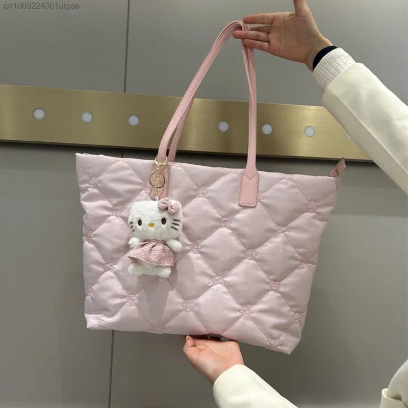 Pink Bags With Hello Kitty Pendant Women Korean Fashion Lightweight Shoulder Bag Female Commuter Tote Bag Luxury Handabgs