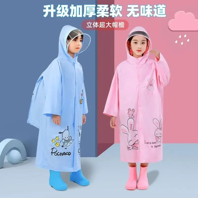 Children's Raincoat Kawaii Thickened Waterproof Poncho Girl Outdoor Camping Hiking Hooded Rain Gear Poncho 3-12 Years Old