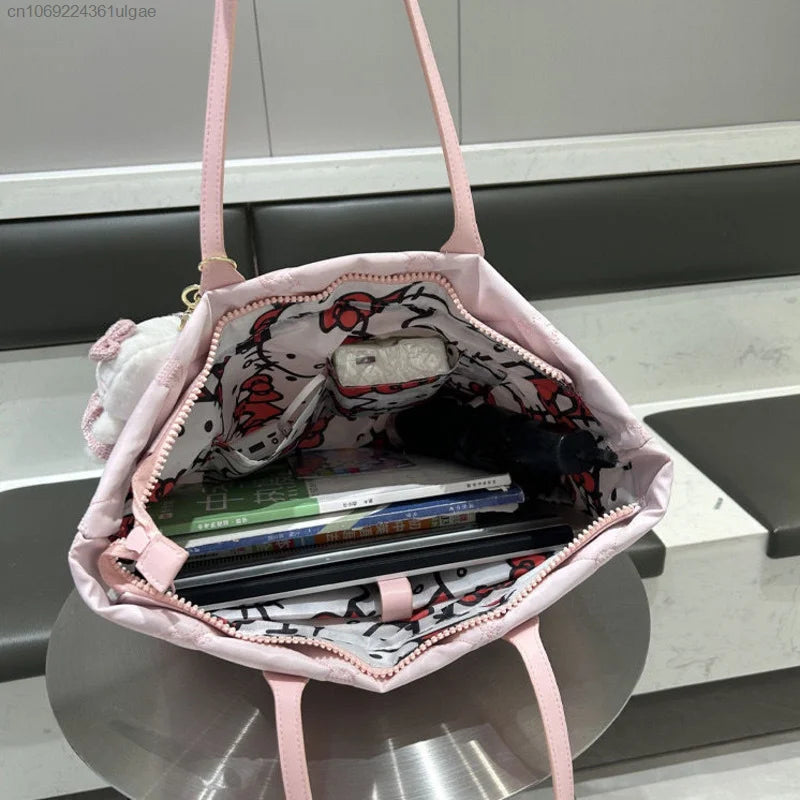 Pink Bags With Hello Kitty Pendant Women Korean Fashion Lightweight Shoulder Bag Female Commuter Tote Bag Luxury Handabgs