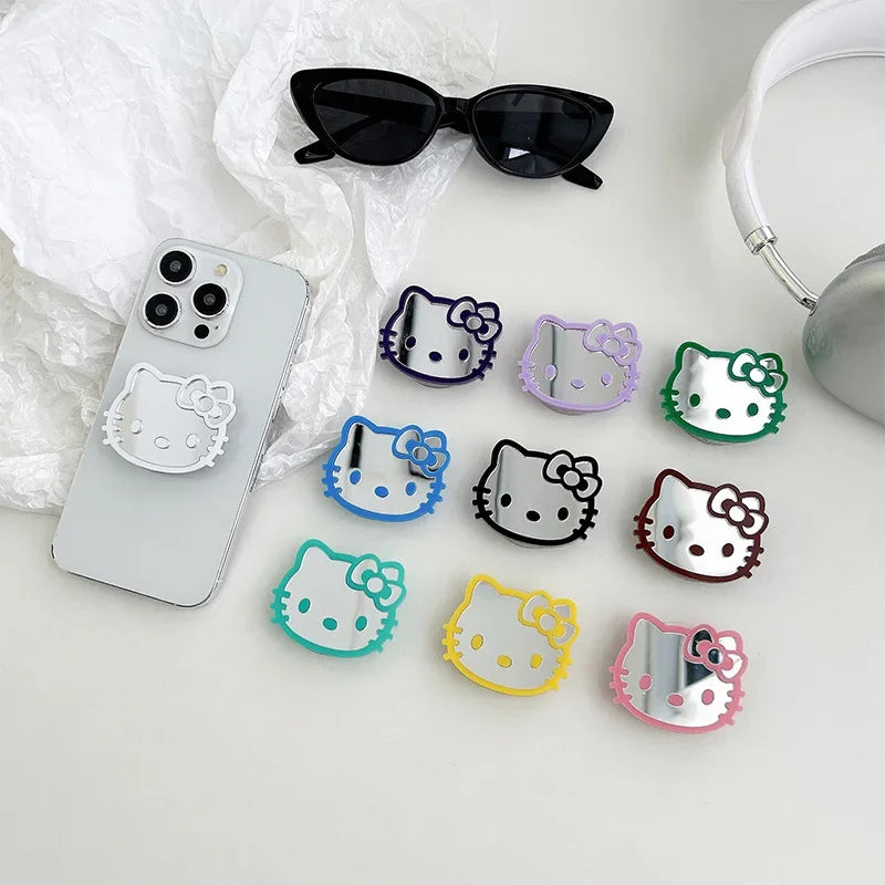 Hello Kitty Mobile Phone Holder Cute Anime Cartoon Scalable Portable IPhone Back Decoration Mirror Fashion Holiday Gifts