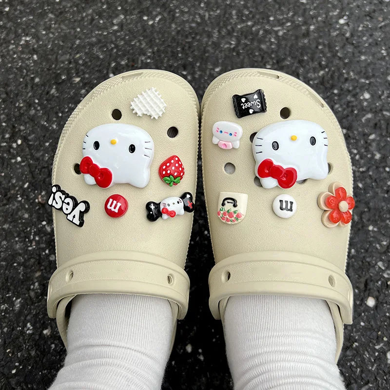 1 Set Lovely Hello Kitty Shoes Accessories Women Girls Sandals Garden Shoe Buckle Decorations Fit Charm DIY Birthday Gift