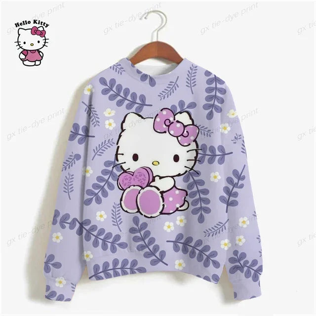 HELLO KITTY Sweatshirt Women Long Sleeve Sweatshirts Streetwear New Fashion Autumn Winter Cartoon Print Pullover Tops y2k