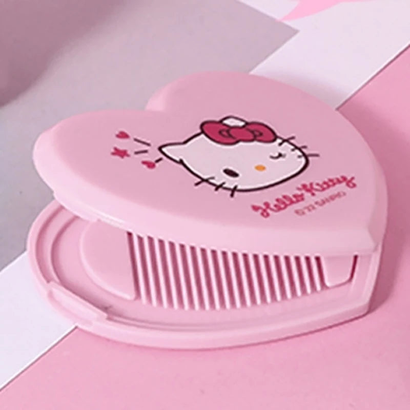 Hello Kitty My Melody Double Sided Folding Mirror Cute Portable Mirror Comb Integrated Mini Makeup Mirror Girl Gifts