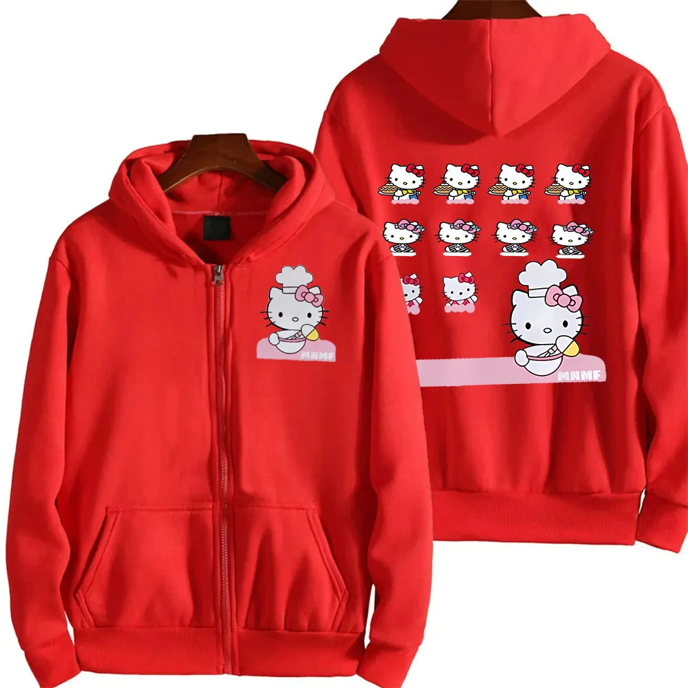 Anime Cute Printed Hoodies Women Cartoon Hello Kitty Y2k Korean Students Loose Sweatshirt Fashion Sweet Cardigan Clothing