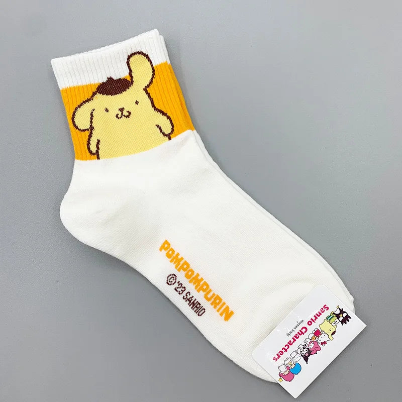 Kawaii Cartoon Hello Kitty Melody Socks for Girls Medium Kuromi Cinnamoroll Cotton Socks White Sock Women Female