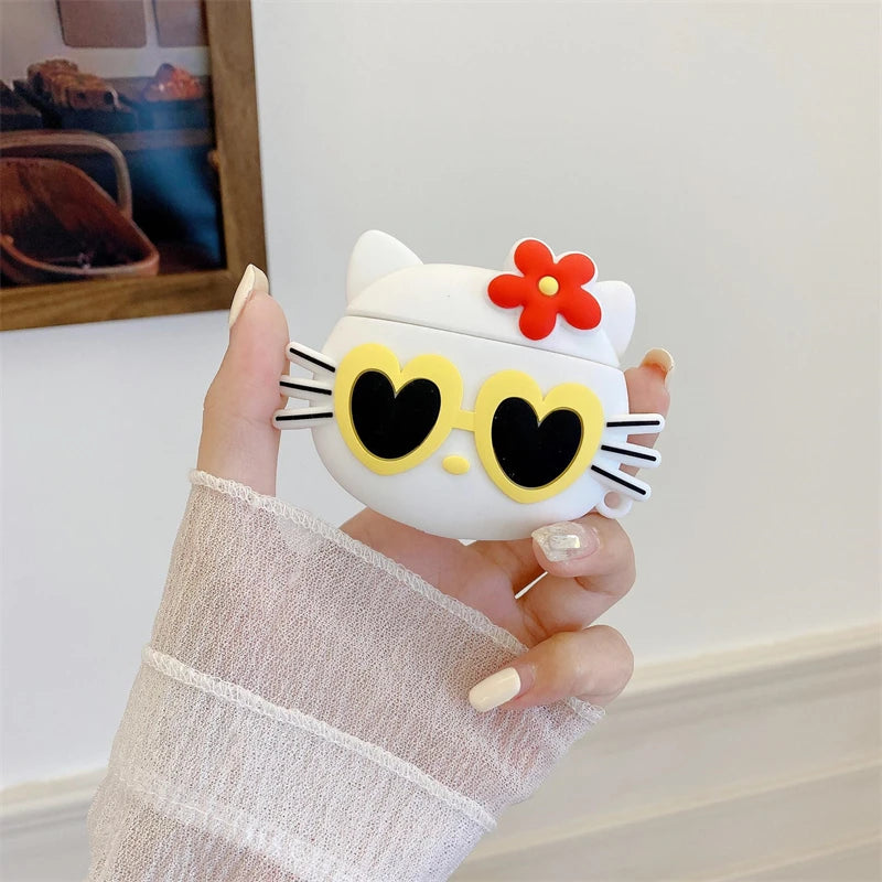 3D Brown Sunglasses Hello Kitty For Air pods Pro 2 Bluetooth Headset Cover for Air pods 1 2 3 Silicone Earphone Case