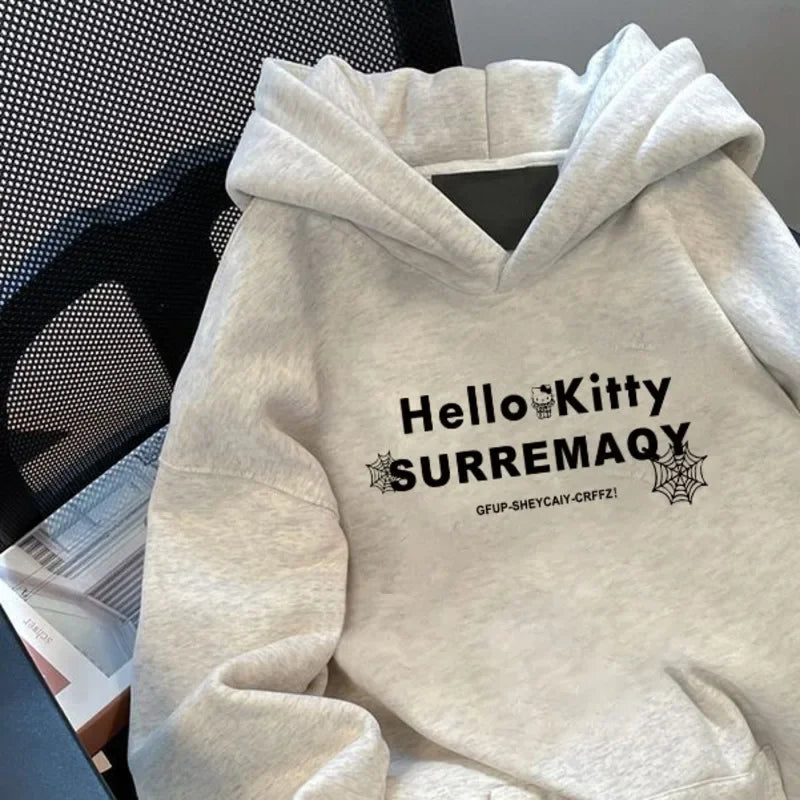 New Kawaii Hello Kitty Casual Hoodies Pullover Anime Autumn Winter All-match Oversized Cartoon Women Men Sweatshirts Tops Gifts