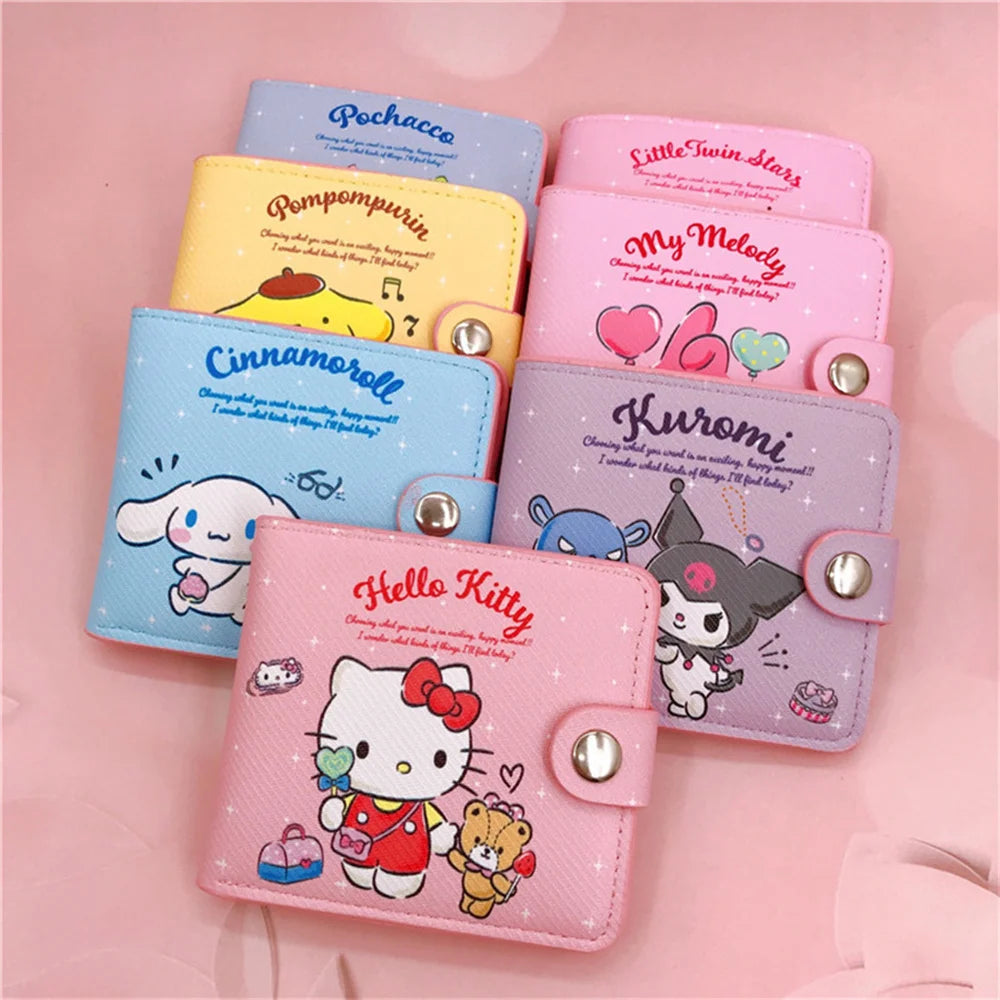 Kawaii Hello Kitty Cinnamoroll My Melody Kuromi Sanrio New Pu Casual Money Bag Coin Purse Card Holder Wallet With Buttons