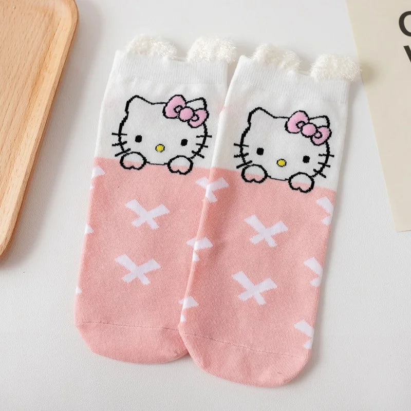 Socks Woman My Melody Kuromi Hello Kitty Calcetines Anime Character Cute Short Harajuku Cotton Casual Girls Socks