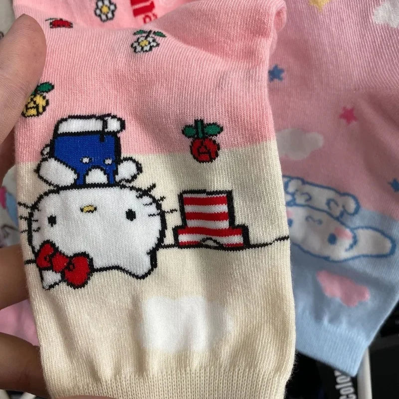 Hello Kitty Socks Cute Cartoon Kuromi Cinnamoroll My Melody Fashion Spring Autumn Soft Socks Girl&Child Holiday Gifts