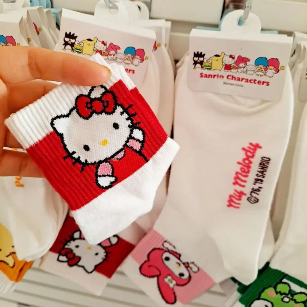 Hello Kitty Y2K Socks for Girls Medium Kuromi Cinnamoroll Socks Kawaii Melody Socks Rosered Black White Sock Women Female