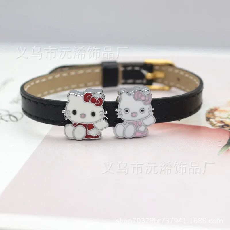 5cps 8mm Enamel Hello Kitty Charms Accessories DIY Wrist Strap Bracelet Collar Handmade Beads for Jewelry Making Kids Gifts