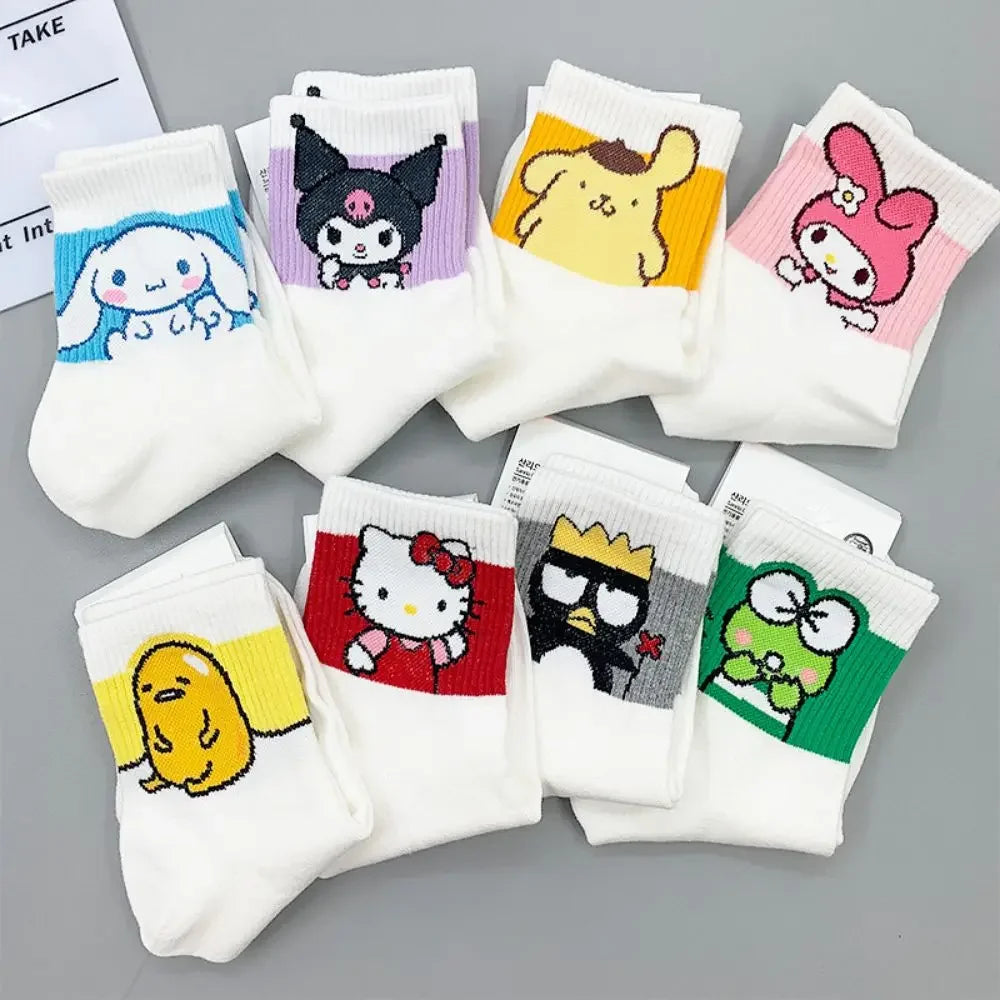 Hello Kitty Y2K Socks for Girls Medium Kuromi Cinnamoroll Socks Kawaii Melody Socks Rosered Black White Sock Women Female