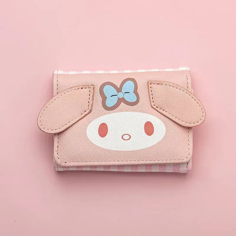 New Kawaii Kuromi Cartoon Wallet Hello Kitty My Melody Pochacco Anime Face Short Wallet Change Purse Coin Storage Bag ﻿