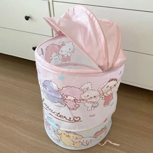 Cartoon Anime Laundry Basket with Lid Oxford Cloth Waterproof Large Capacity Pochacco Hello Kitty Toys Storage Bucket