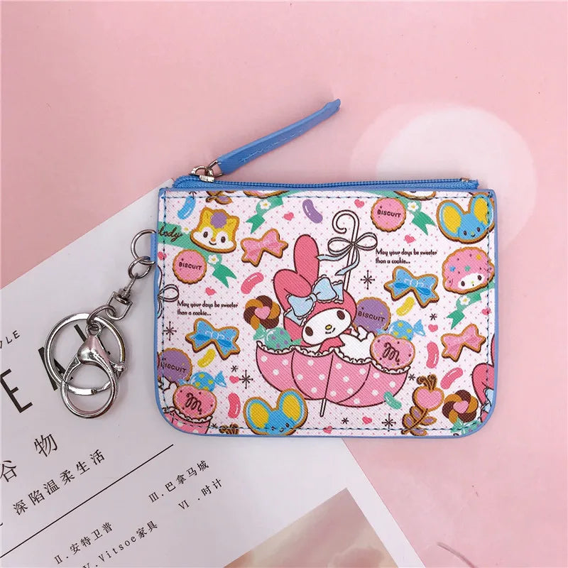 Hello Kitty Coin Purse My Melody Bag Kawaii Wallet Anime Pompom Purin Cinnamoroll Card Holder Children Pu Wallet Gifts