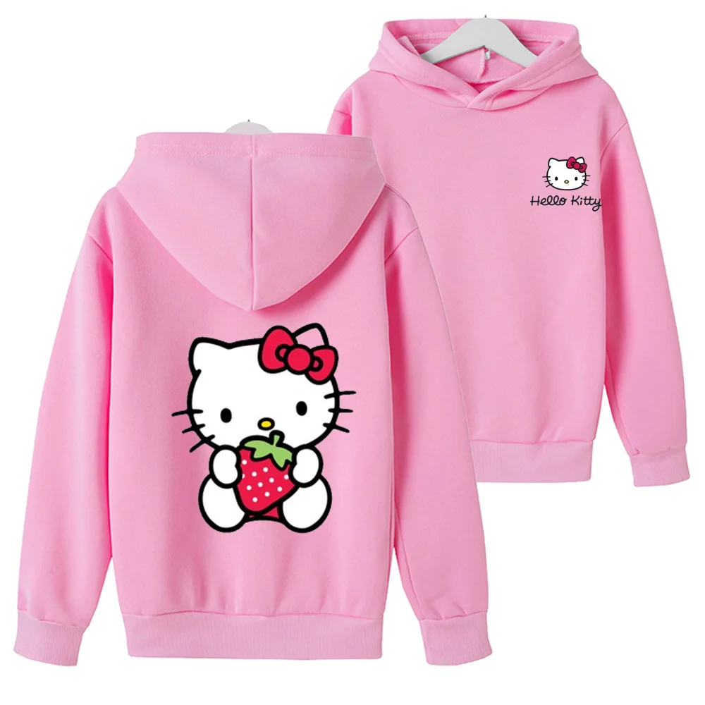 New red Leisure Sweatshirt Hello Kitty Kids Clothing  Age 3-12 Toddler Top Children's Hoodie print Boy Girls' Coat Long Sleeve