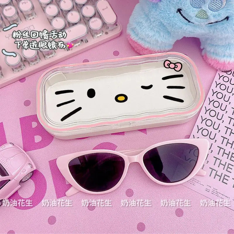 Kawaii Hello Kitty Glasses Storage Box Cute Cartoon Translucent Box Sunglasses Protective Case Anime Peripheral Girl Gift