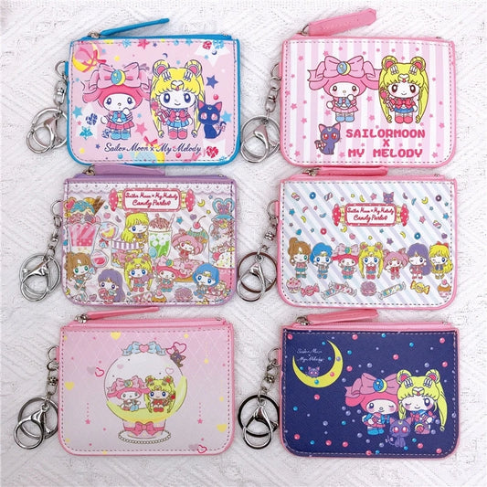 Hello Kitty Coin Purse My Melody Bag Kawaii Wallet Anime Pompom Purin Cinnamoroll Card Holder Children Pu Wallet Gifts