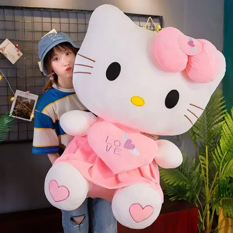 55cm Anime Kawaii Hello Kitty Plush Toy Pink Bowknot Dress Peluche Doll Cute Decorate Pillow Children Birthday Xmas Gifts