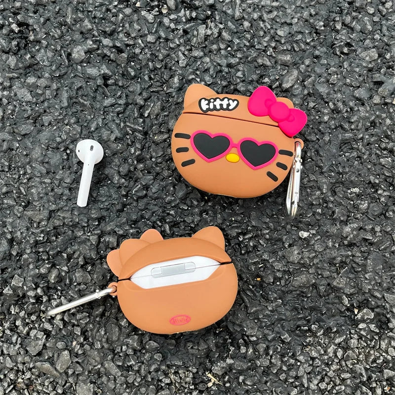 For Air pods Pro 2 Case, Love Sunglasses Brown Hello Kitty For Air pods 3 Case, Silicone Earphone Anime Cover For Air pods 1/2 Case