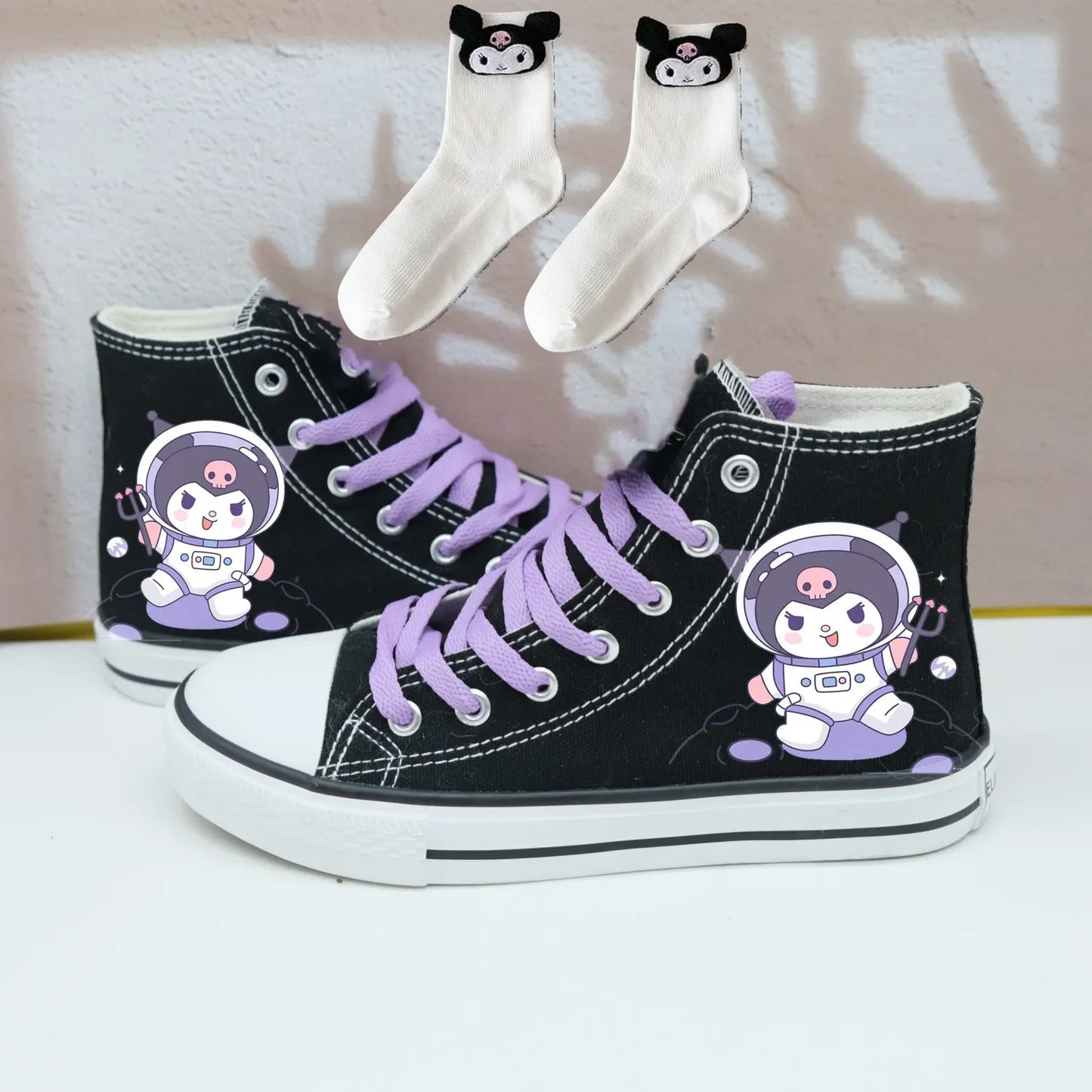 Original Kuromi High Top Canvas Shoes Rubber Non-slip Canvas Shoes Kawaii Student Japanese Girl Cute Cartoon Sneakers